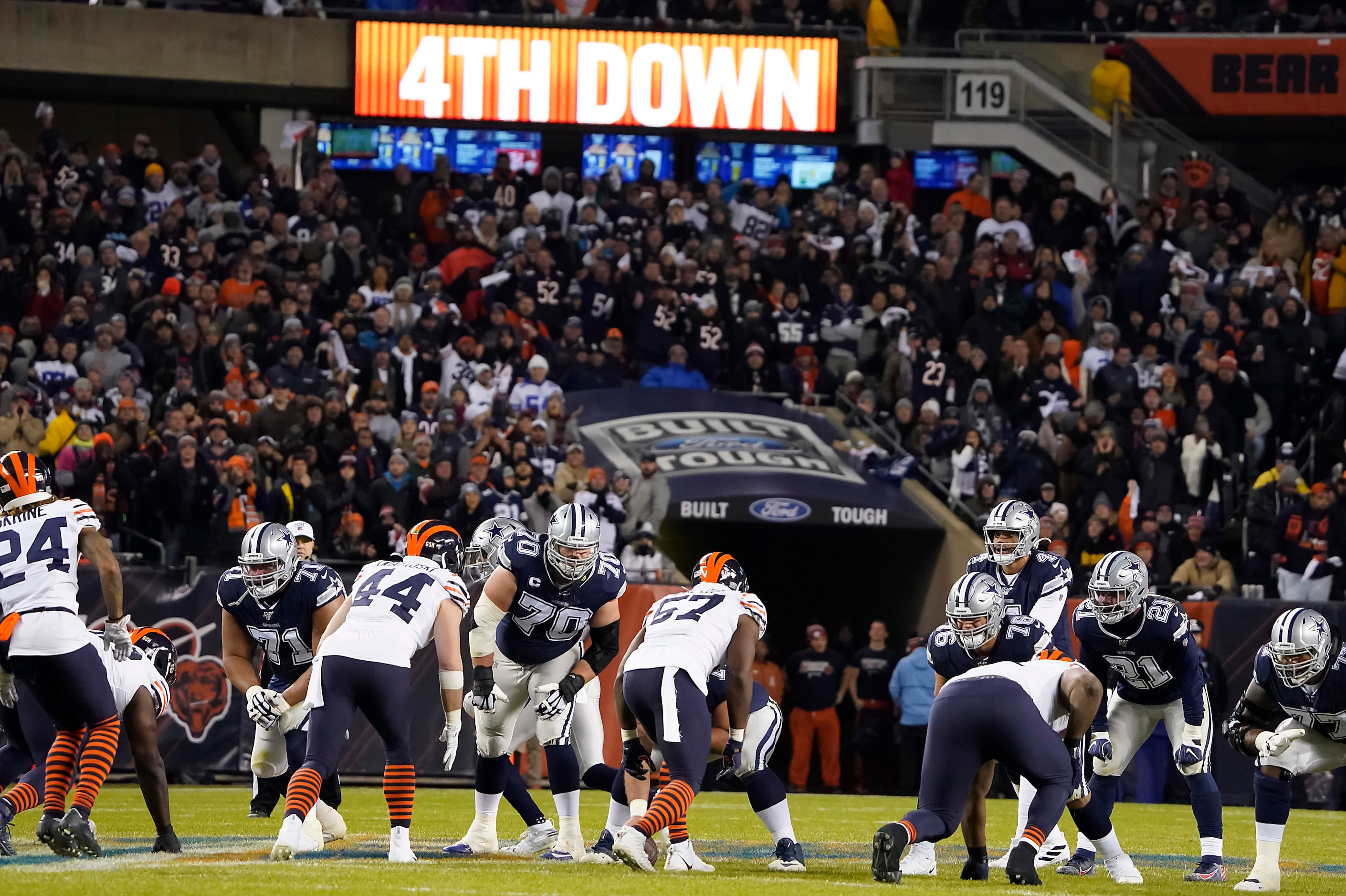 Dallas Cowboys quarterback Dak Prescott (4) prepares to take a snap on a fourth down play...