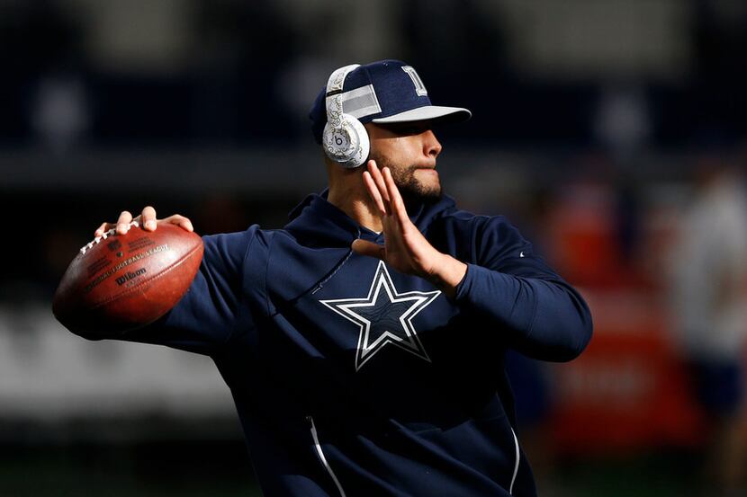 Dallas Cowboys quarterback Dak Prescott (4) throws the football before a game against the...