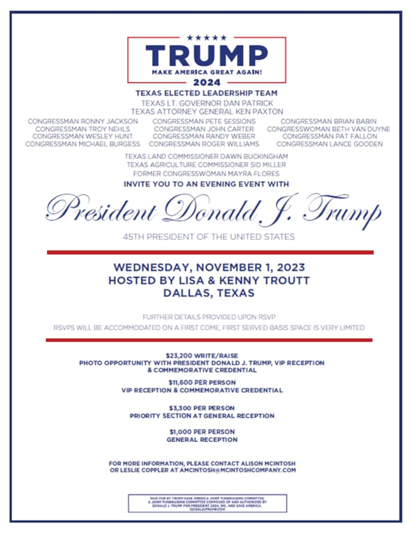 Donald Trump fundraiser invitation