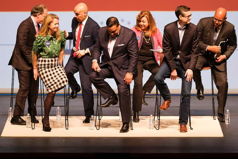 From left: Dallas mayoral candidates Mike Ablon, Lynn McBee, Miguel Solis, Jason Villalba,...