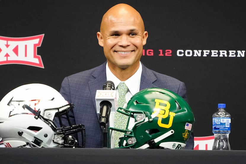 Baylor head coach Dave Aranda speaks to the press during the Big 12 Conference football...