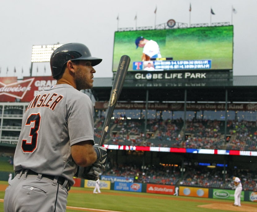 Detroit second baseman Ian Kinsler heads to the plate in the first inning during the Detroit...