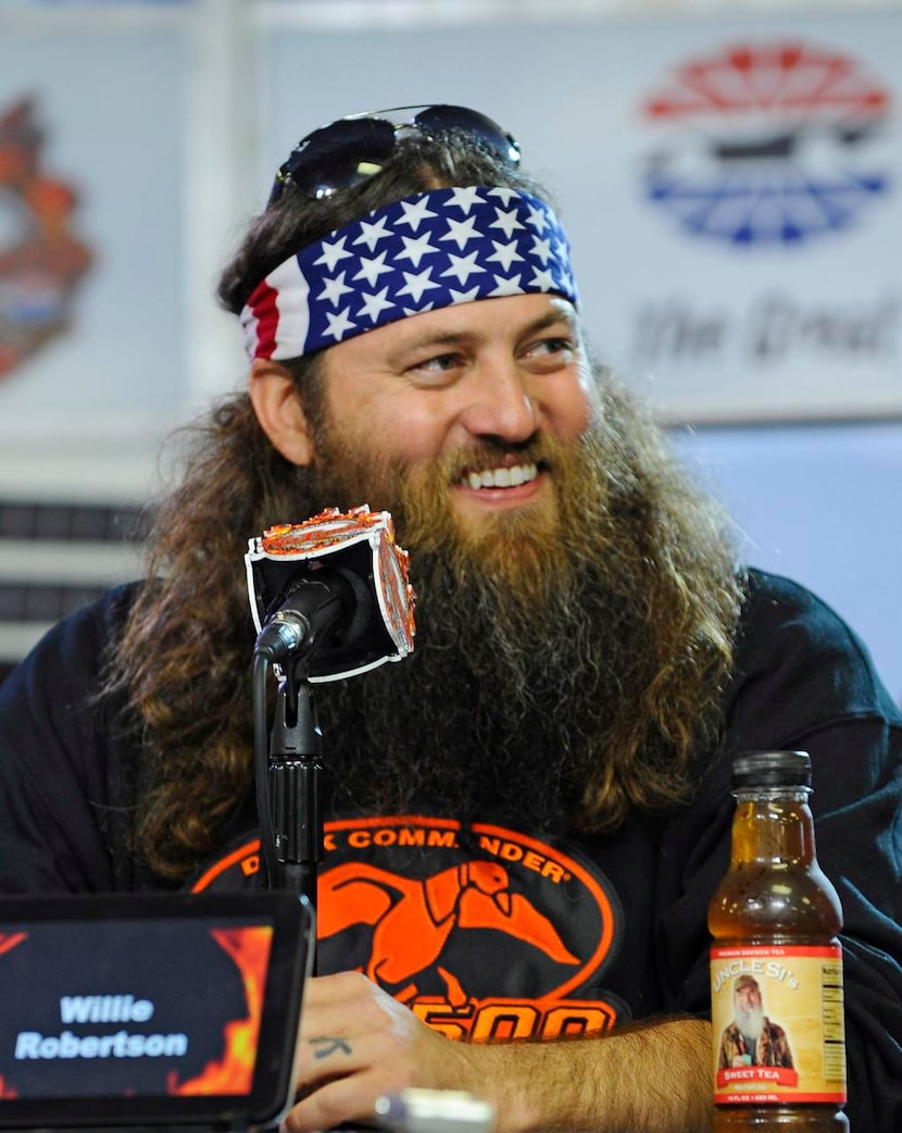 
Duck Dynasty's Willie Robertson talked to reporters before the Duck Commander 500 last year.
