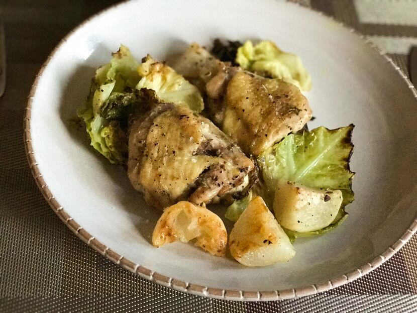 Chicken thighs with savoy cabbage and turnips add up to a fine one-pan dinner.
