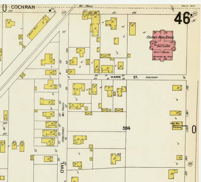 This 1899 Sanborn fire insurance map shows the "Colored High School"  near the corner of...
