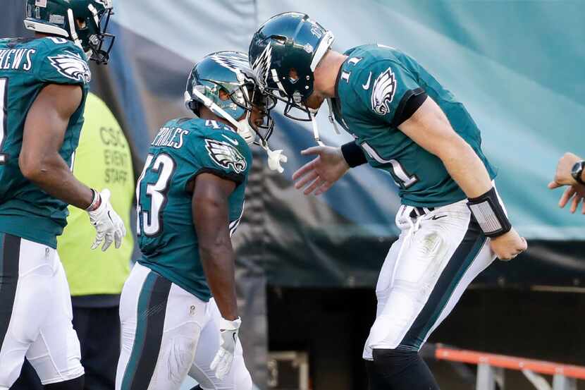 Philadelphia Eagles running back Darren Sproles (43) reacts to his touchdown with...