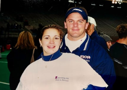 Mike Elko and his wife Michelle Elko. The couple met during their time at Penn University.