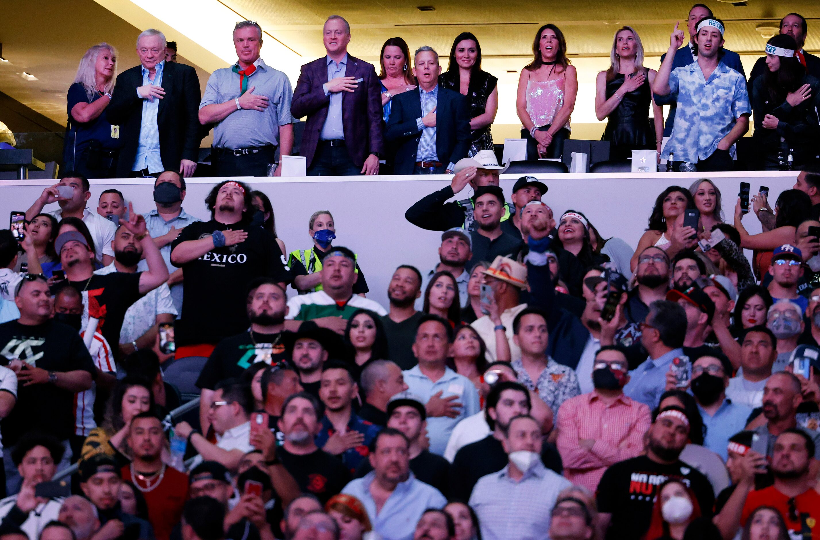 Dallas Cowboys owner Jerry Jones (second from top left), along with his family and friends...