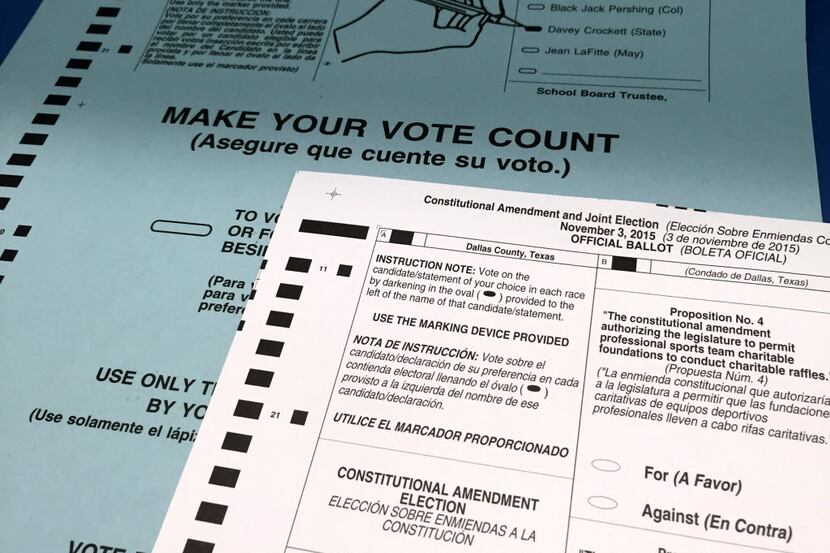 An official ballot used in the Nov. 3, 2015, election.
