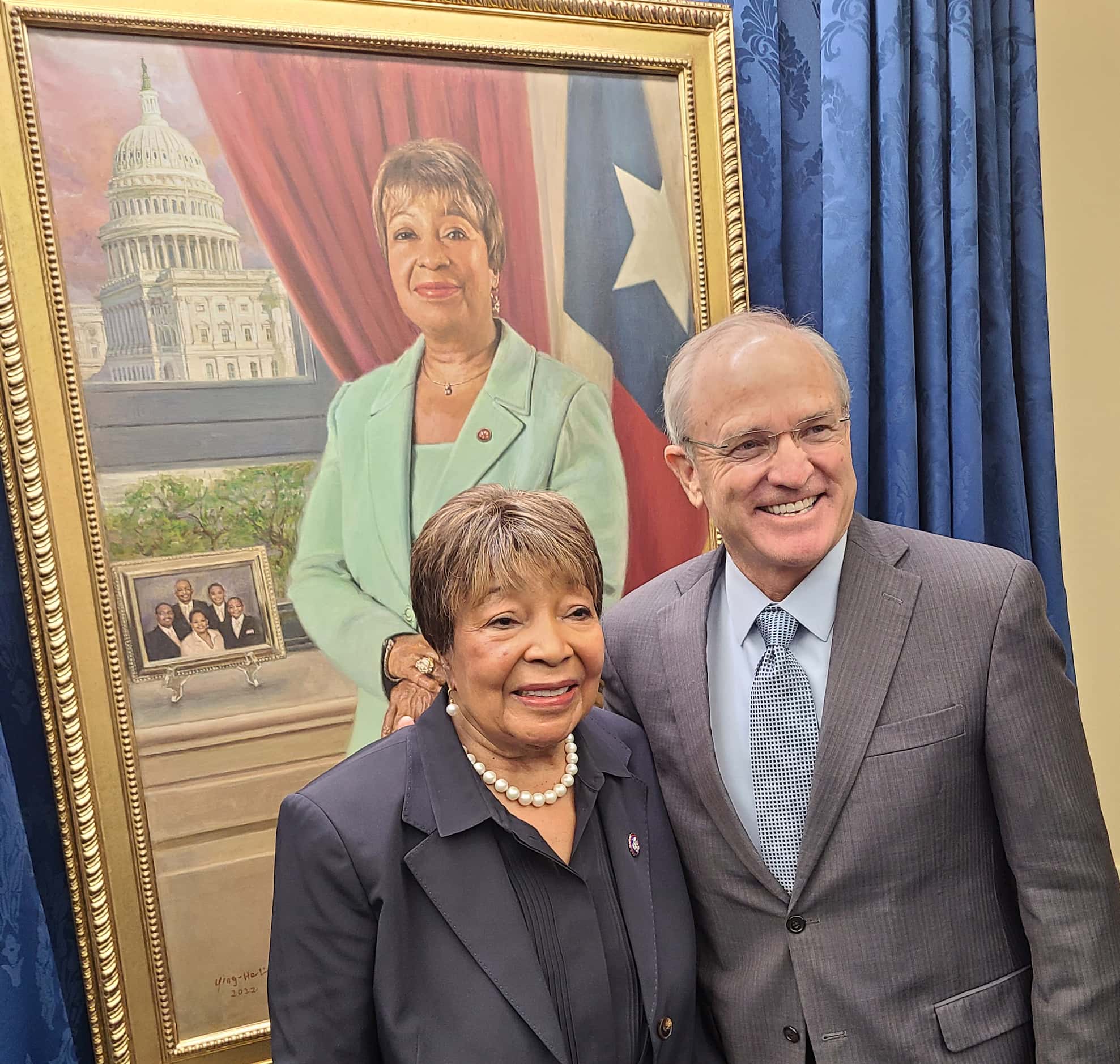 Rep. Eddie Bernice Johnson, D-Dallas, visits with Chet Edwards, a Waco Democrat who served...