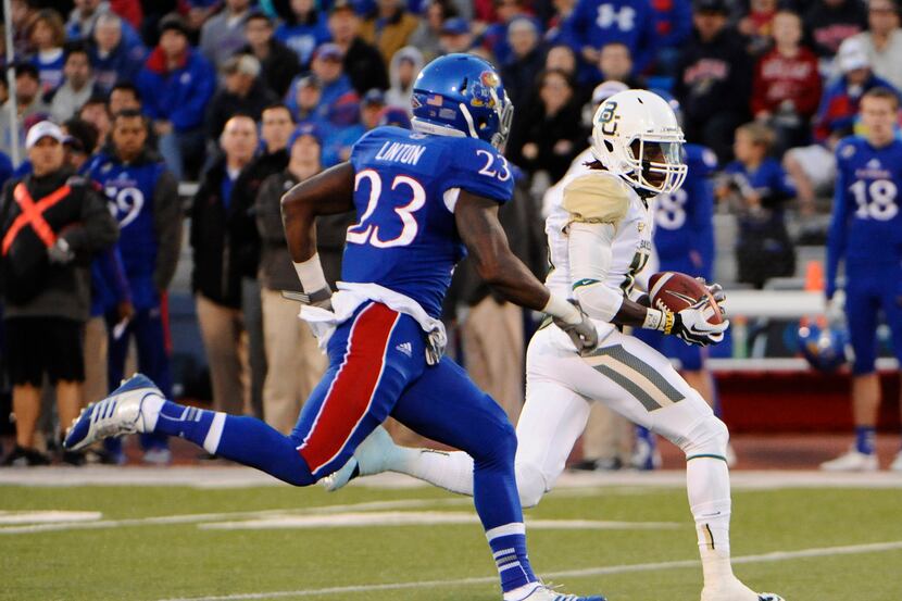 Oct 26, 2013; Lawrence, KS, USA; Baylor Bears wide receiver Tevin Reese (16) runs for a...
