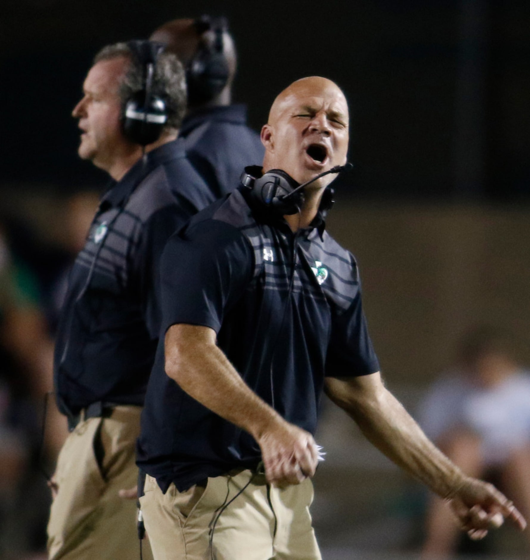 Southlake Carroll defensive coordinator Tim Wasson is not in full agreement with a game...