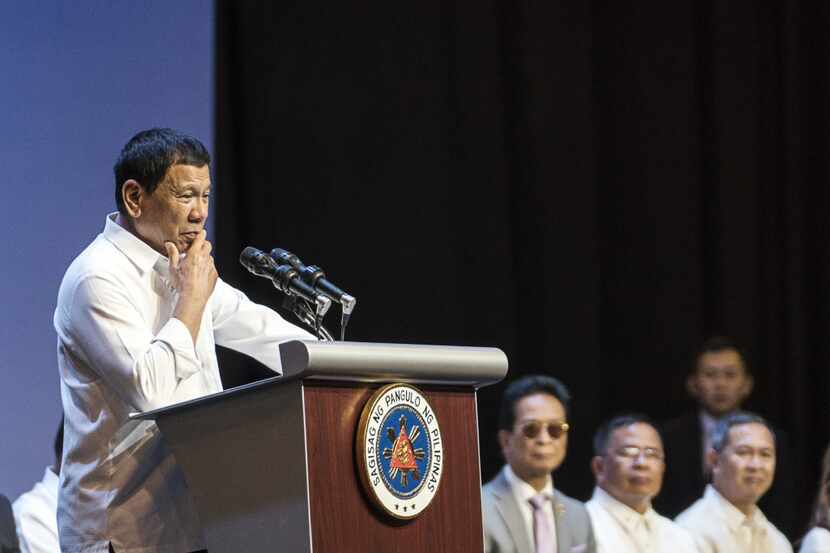 Rodrigo Duterte, the Philippines' president, speaks during an event with the Filipino...
