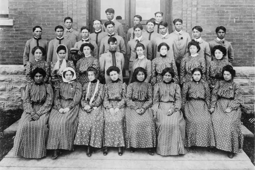 "Flandreau Indian School, South Dakota, choir," ca. 1909-1932. The photograph is on view as...