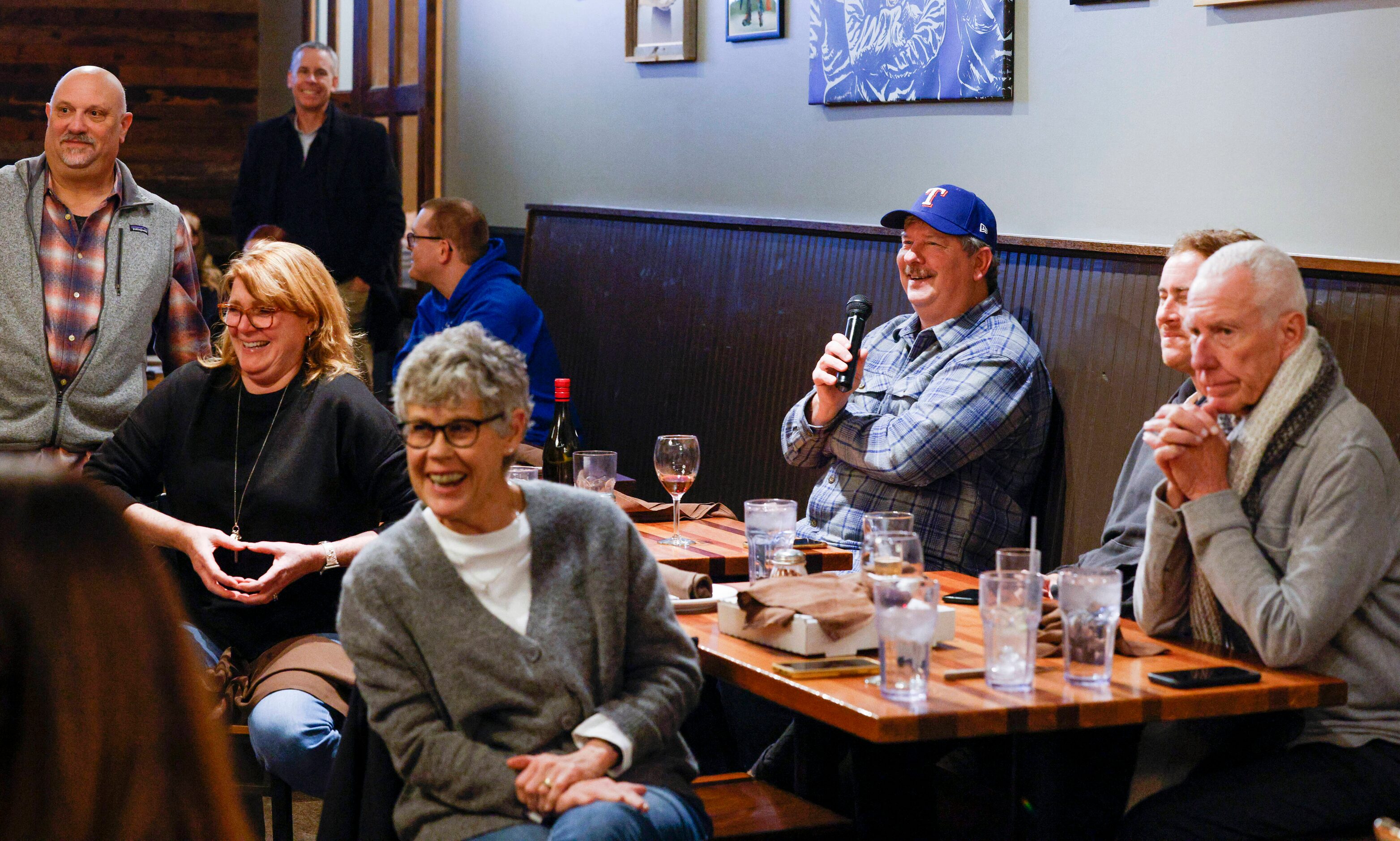 Attendees ask questions to Texas Rangers pitchers Dane Dunning, Brock Burke and Joe Barlow...