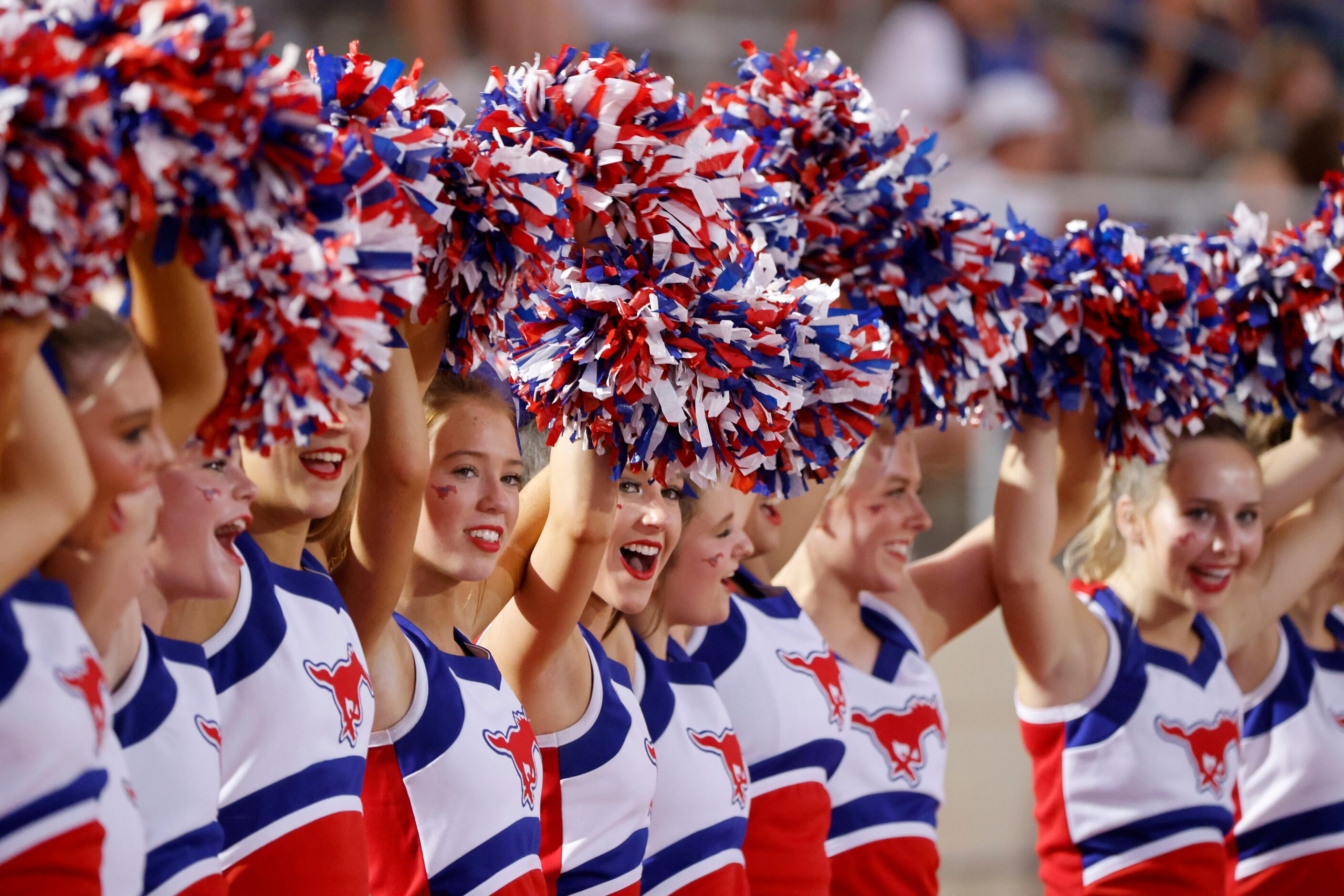 Grapevine Cheerleaders wait for a kickoff at they played Frisco Wakeland during a high...