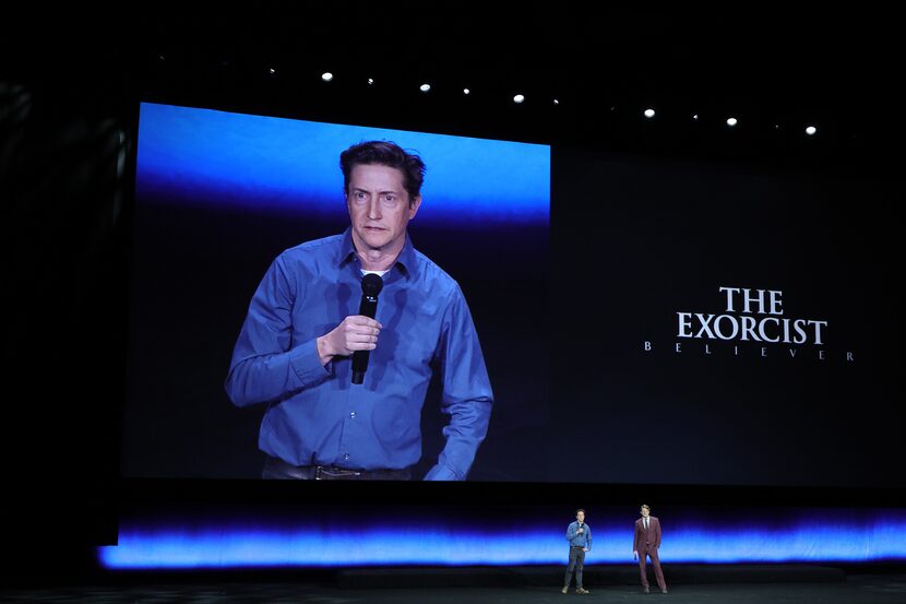 David Gordon Green and Jason Blum speak onstage as they promote the upcoming film "The...