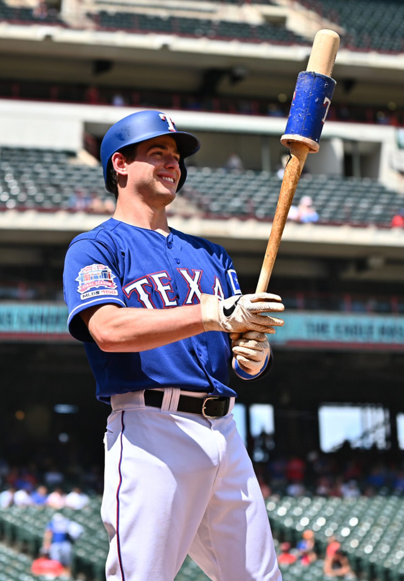 ARLINGTON, TEXAS - AUGUST 20: Nick Solak #15 of the Texas Rangers waits on deck against the...