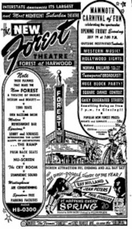  Click to enlarge the grand-opening ad for the Forest that ran in the July 28, 1949, Dallas...