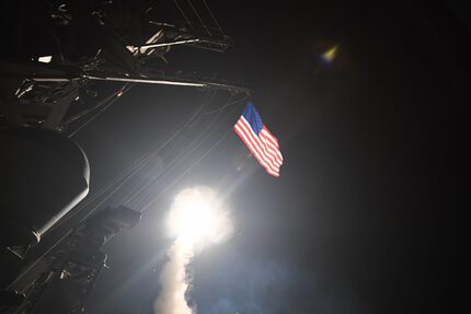 In this image released by the US Navy, the guided-missile destroyer USS Porter conducts...