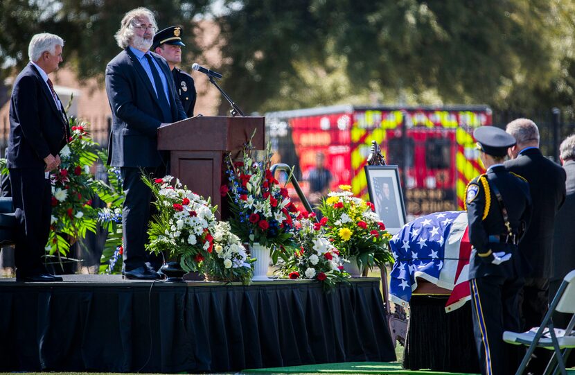  Helmut Hofer, father of Euless police officer David Hofer, speaks about his son during a...