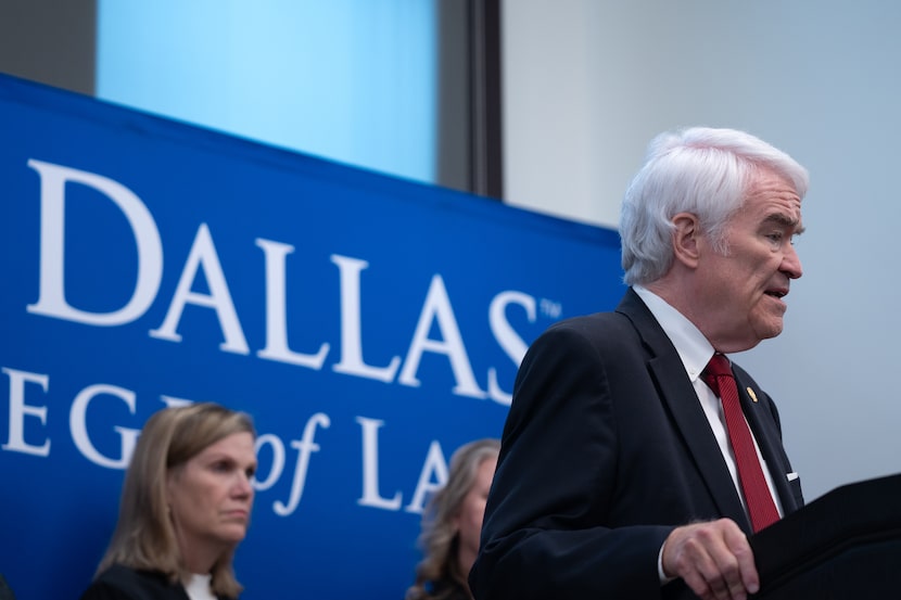 Chief Justice Nathan Hecht fields questions during a news conference on the Countering...