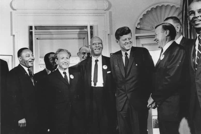 President John F. Kennedy met in the White House with leaders of the civil rights March on...