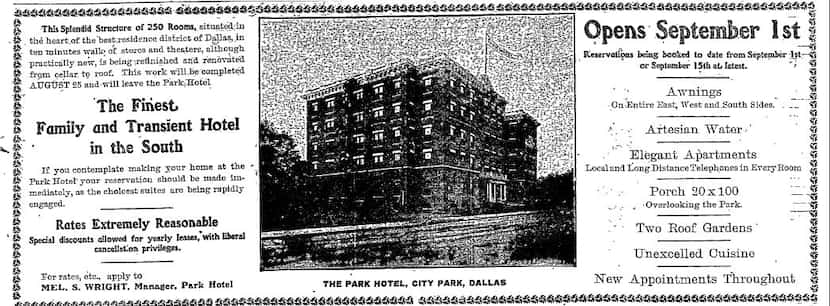 An advertisement from 1907 publicizing recent renovations to the Park Hotel.