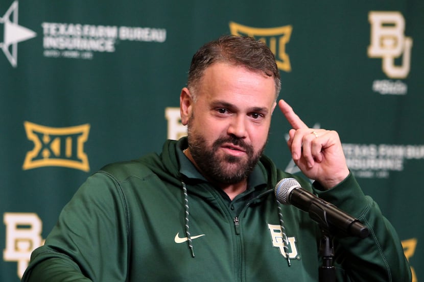 Baylor head football coach Matt Rhule answers questions from the media Thursday, March 16,...
