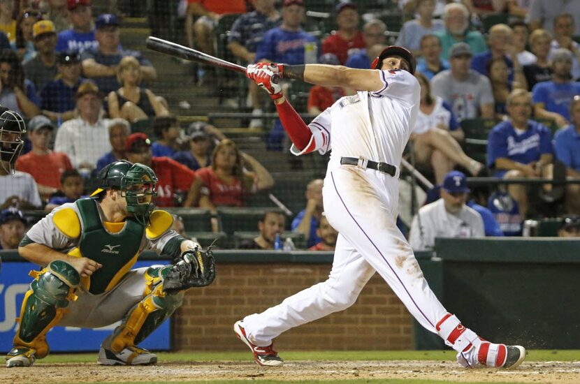 Texas Rangers third baseman Joey Gallo (13) is pictured during the Oakland Athletics vs. the...