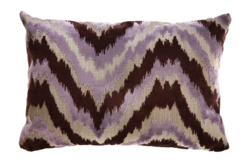 Flamestitch pattern purple velvet pillow from HomeGoods, photographed August 10, 2012.
