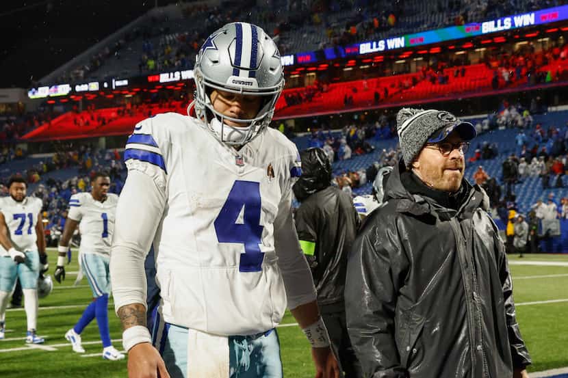 Dallas Cowboys quarterback Dak Prescott (4) walks off the field after an NFL game against...