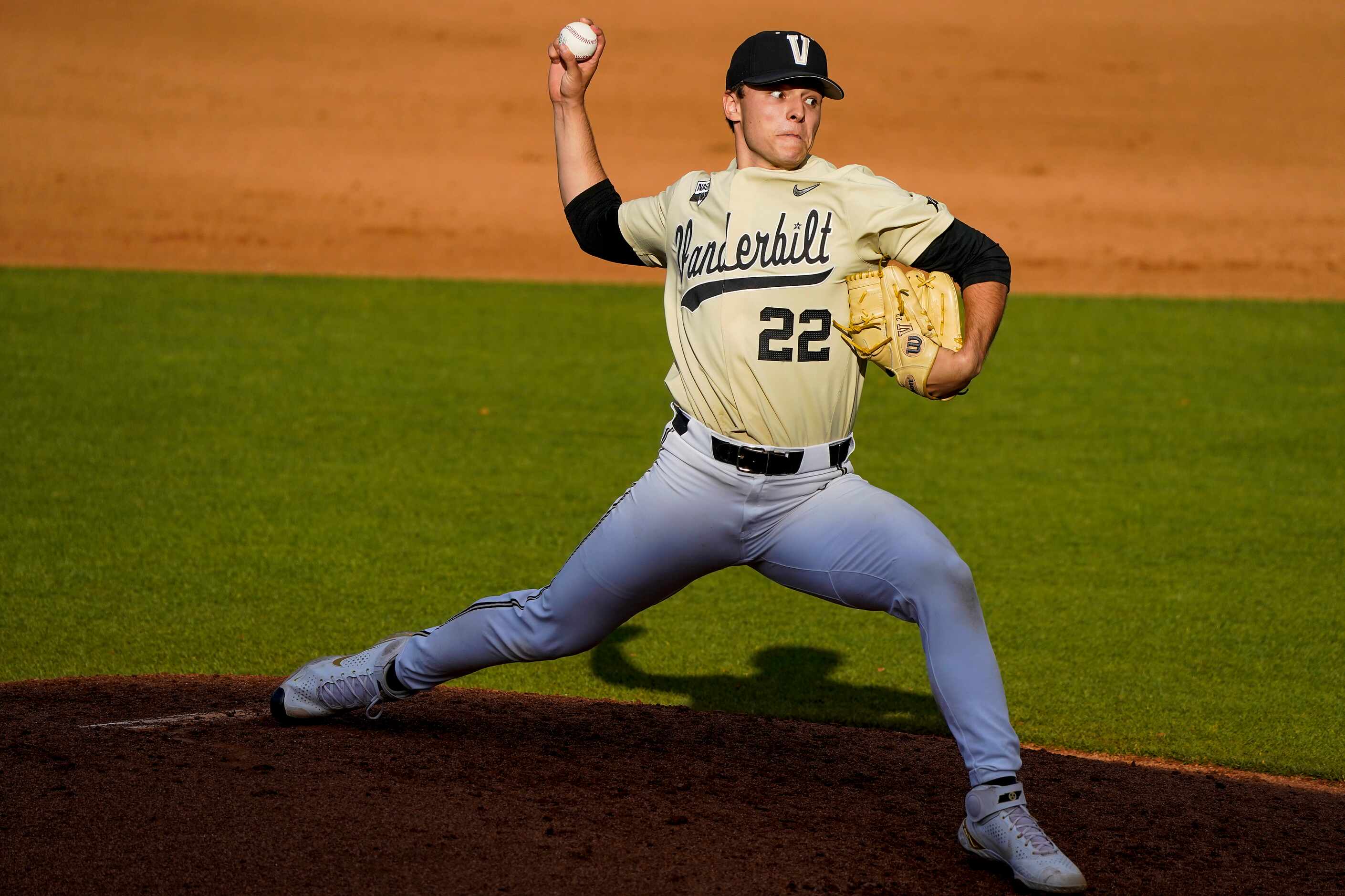 Vanderbilt pitcher Jack Leiter delivers during an NCAA baseball game against Mississippi at...