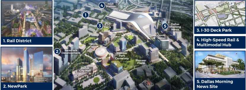A rendering shows a proposed new downtown Dallas convention center built on the west side of...