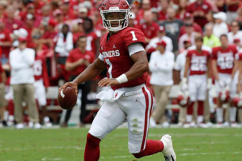 Oklahoma quarterback Kyler Murray looks downfield for an open receiver against UCLA on...