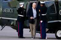 President Joe Biden arrives on Marine One at Delaware Air National Guard Base in New Castle,...