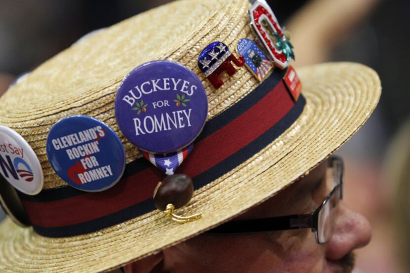 An Ohio attendee at the 2012 Republican National Convention sports a hat showing his support...
