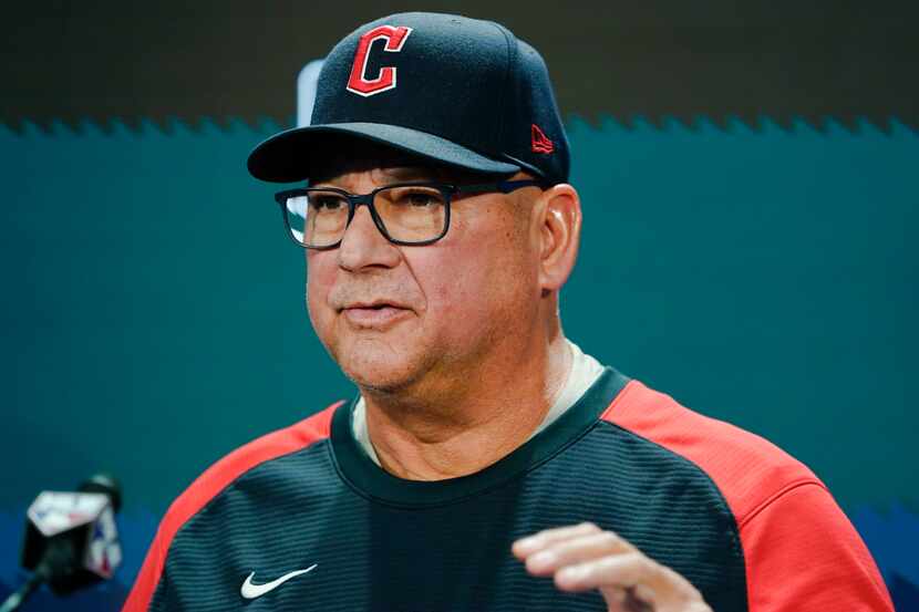 Cleveland Guardians manager Terry Francona speaks during a news conference ahead of Game 2...