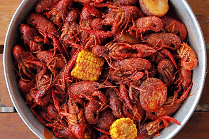The two-pound platter of crawfish at Big Shucks Oyster Bar restaurant, photographed...