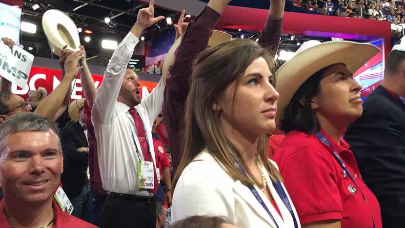 Rachel Chupik (left) and Laura Koerner watched as Texas Republicans cast votes for Donald...