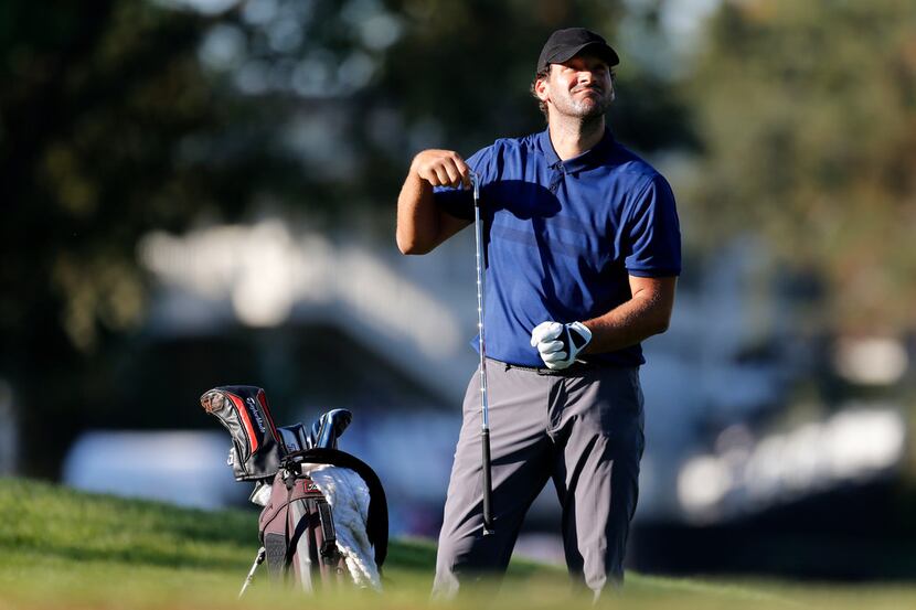 NAPA, CALIFORNIA - SEPTEMBER 26: Tony Romo pulls a club from his bag on the 10th hole during...