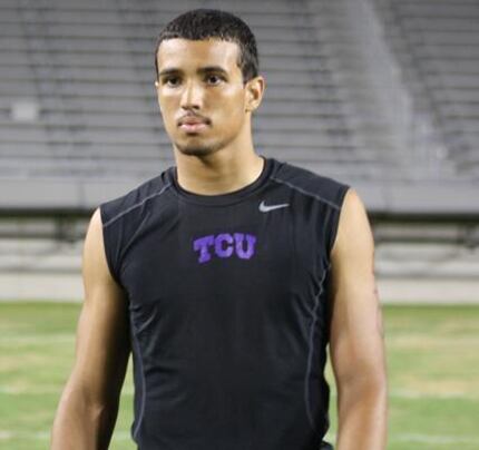 Niko Small, of Arlington Bowie, works out at TCU football camp.