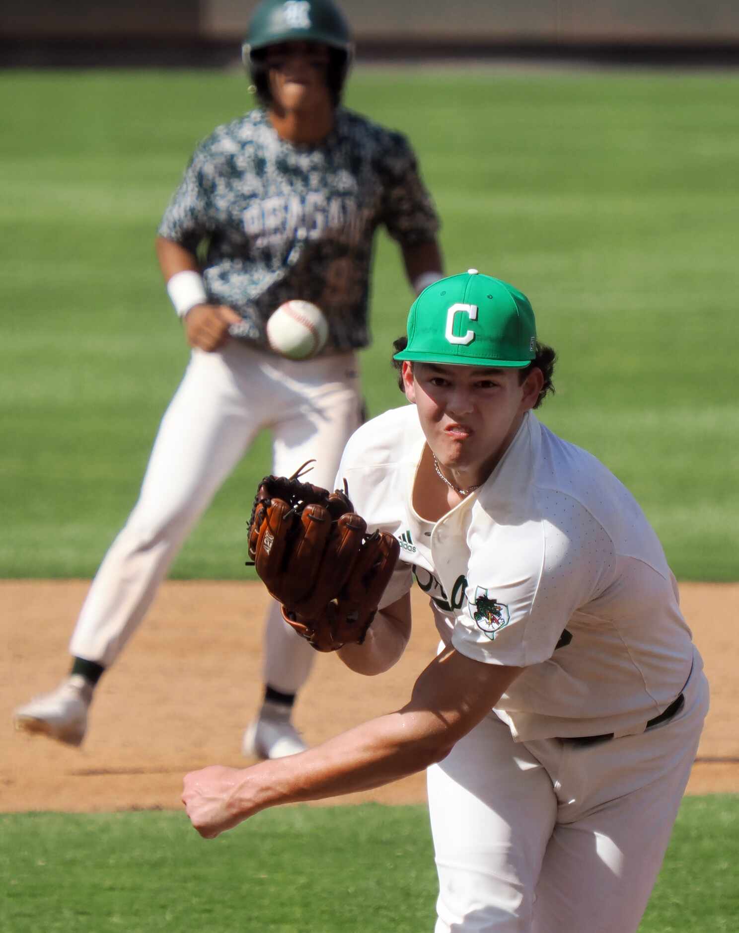 Southlake Carroll pitcher Owen Proksch (9) pitches against San Antonio Reagan in the UIL...