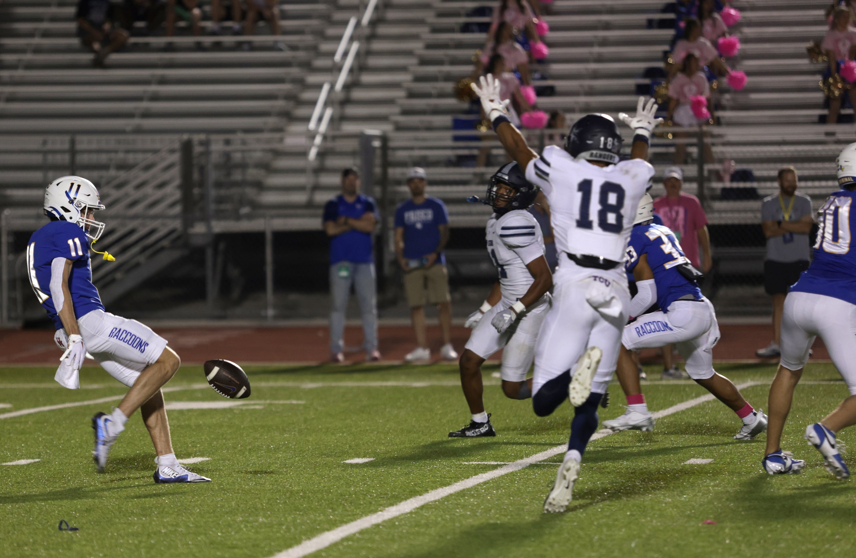 Frisco player #11 Lowery Asel punts the ball during the Frisco Lone Star High School versus...