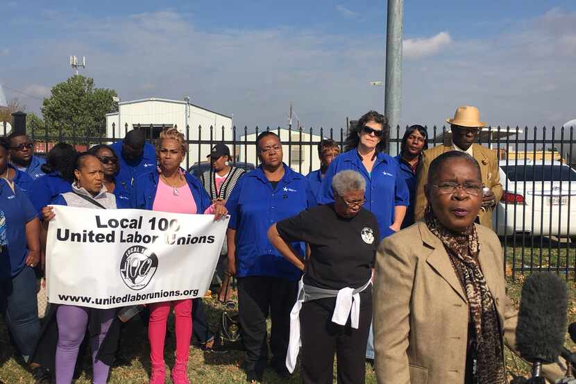 About a dozen Dallas County Schools bus drivers and their supporters attended a news...