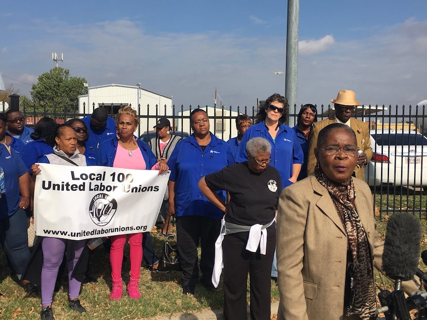 About a dozen Dallas County Schools bus drivers and their supporters attended a news...