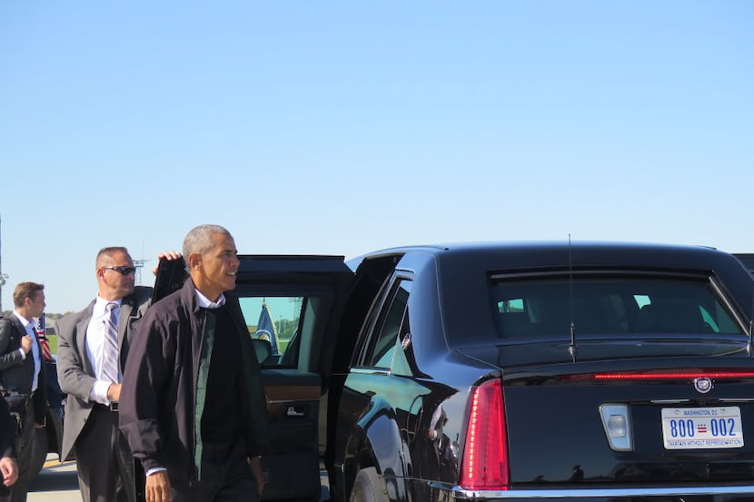 President Barack Obama returned to his presidential limo during a stop in Pittsburgh in...