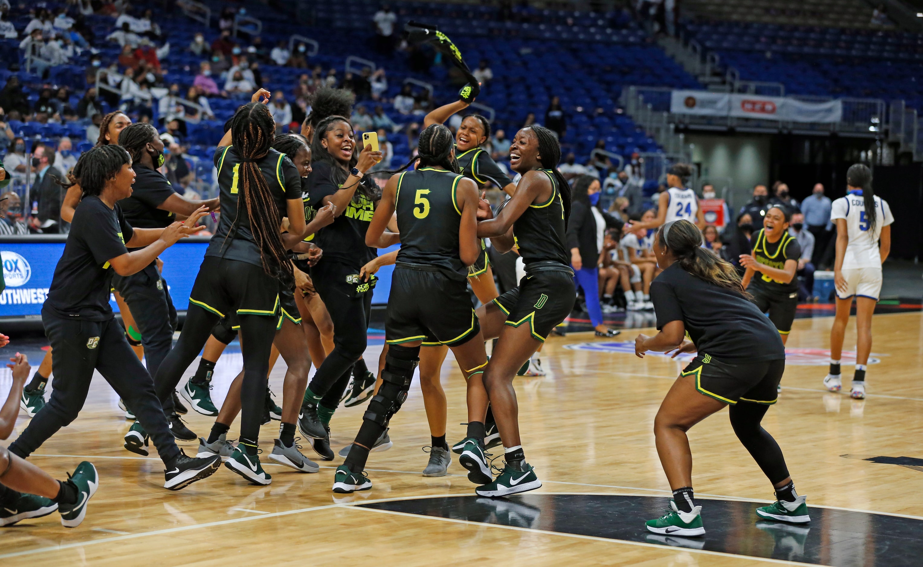 Desoto girls celebrate.DeSoto vs. Cypress Creek girls basketball Class 6A state championship...