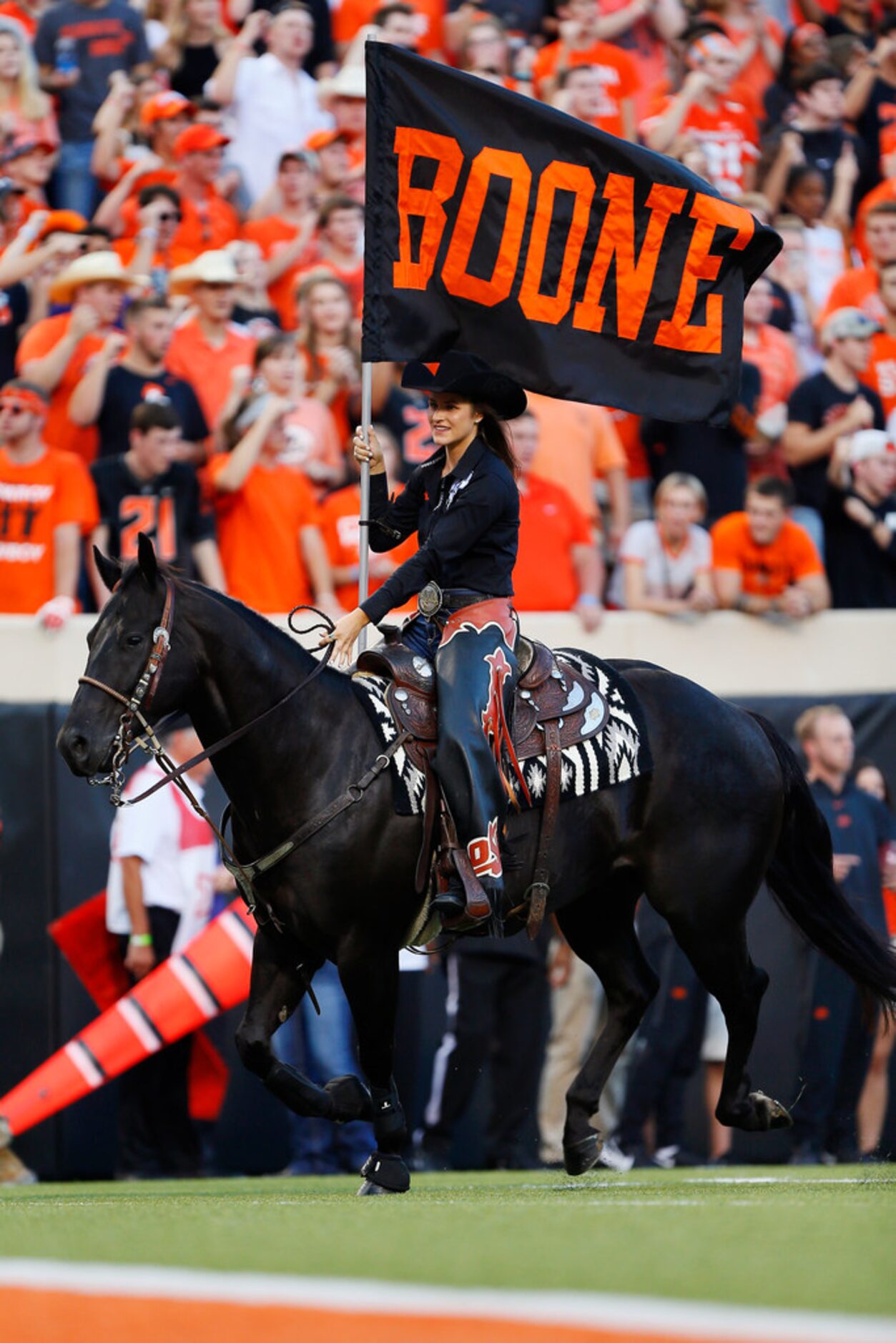 STILLWATER, OK - SEPTEMBER 28:  Bullet rides around Boone Pickens Stadium after a touchdown...