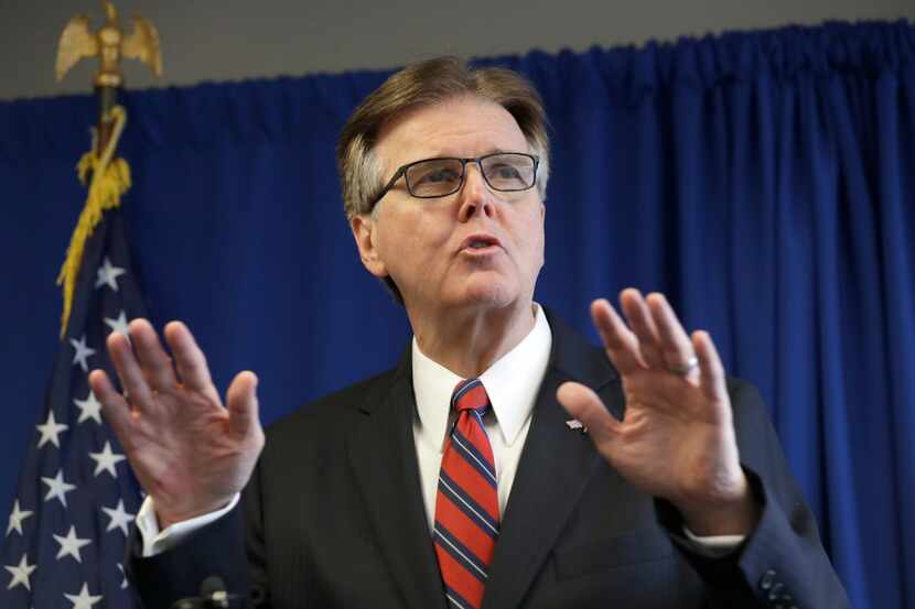 Texas Lt. Gov. Dan Patrick holds a news conference at the Republican Party of Texas...